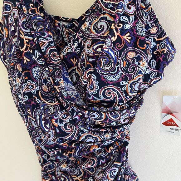 Lands' End Women's Slender V-Neck Tunic One Piece Swimsuit Sz 18 Navy Cruise NWT - Picture 4 of 7